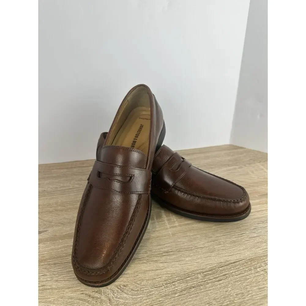 Johnston & Murphy Mens 9M Brown Leather Penny Loafers Slip On Dress Shoes